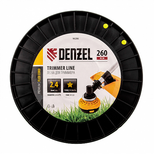 Леска для триммеразвезда, 2,4мм х 260м, на DIN катушке FLEX CORD// Denzel Леска для триммеразвезда, 2,4мм х 260м, на DIN катушке FLEX CORD// Denzel