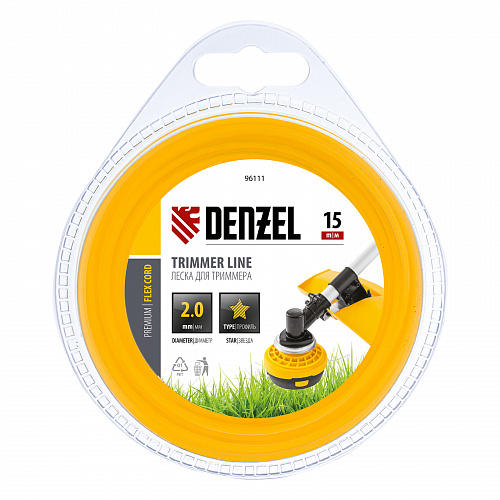 Леска для триммера звезда 2 мм х 15 м, блистер FLEX CORD// Denzel Леска для триммера звезда 2 мм х 15 м, блистер FLEX CORD// Denzel