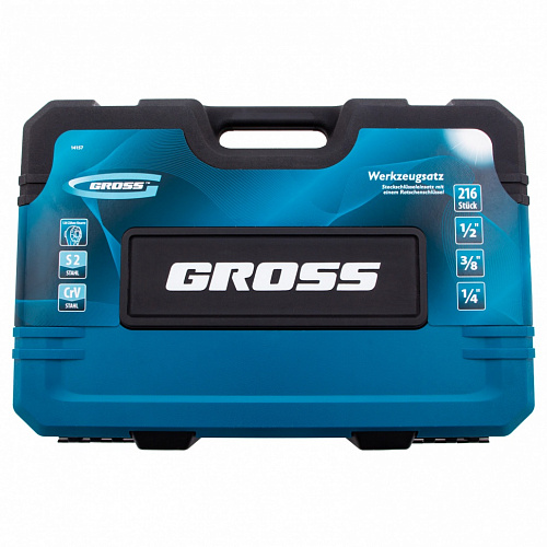 Набор инструментов, 1/2", 3/8", 1/4", CrV, 120 зубьев, 216 предметов// Gross Набор инструментов, 1/2", 3/8", 1/4", CrV, 120 зубьев, 216 предметов// Gross