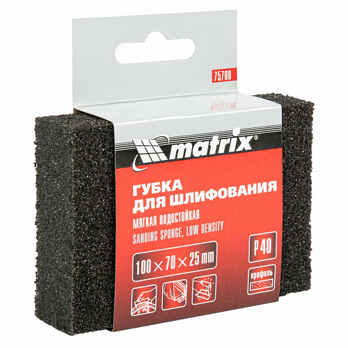 Губка для шлифования, 100 х 70 х 25 мм, мягкая, P 40// Matrix Губка для шлифования, 100 х 70 х 25 мм, мягкая, P 40// Matrix