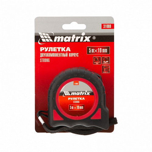 Рулетка Strong, 5 м х 19 мм, обрезиненный корпус// Matrix Рулетка Strong, 5 м х 19 мм, обрезиненный корпус// Matrix