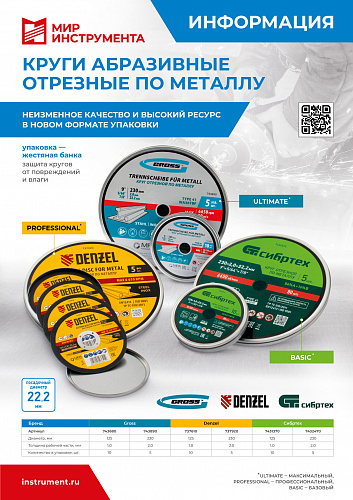 Круг отрезной по металлу, 230 х 2,0 х 22,2 мм, WA36TBF, в метал.банке, 5 шт.// Gross Круг отрезной по металлу, 230 х 2,0 х 22,2 мм, WA36TBF, в метал.банке, 5 шт.// Gross