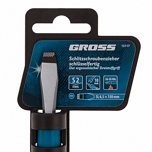 Отвертка, SL6,5x150 мм, S2, 3к рукоятка// Gross Отвертка, SL6,5x150 мм, S2, 3к рукоятка// Gross