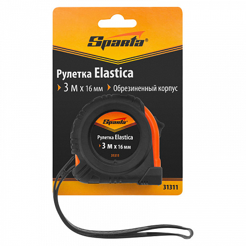 Рулетка Elastica, 3 м х 16 мм, обрезиненный корпус// Sparta Рулетка Elastica, 3 м х 16 мм, обрезиненный корпус// Sparta