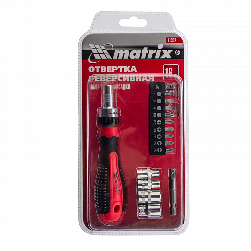 Отвёртка реверсивная с набором бит и насадок торцевых, CrV, 1/4", 16 шт.// Matrix Отвёртка реверсивная с набором бит и насадок торцевых, CrV, 1/4", 16 шт.// Matrix