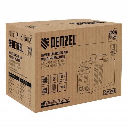 Аппарат инвертор. аргонодуговой сварки ITIG-200 DС Pulse Cold Weld, 200 А, ПВ 60%// Denzel Аппарат инвертор. аргонодуговой сварки ITIG-200 DС Pulse Cold Weld, 200 А, ПВ 60%// Denzel