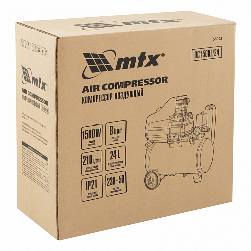 Компрессор воздушный DC1500L/24, 1,5 кВт, 24 л, 210 л/мин// MTX Компрессор воздушный DC1500L/24, 1,5 кВт, 24 л, 210 л/мин// MTX