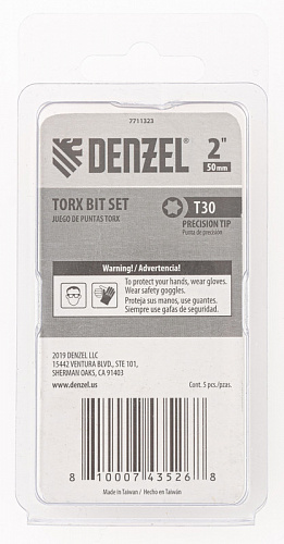 Набор бит, T30x2", 5 шт.// Denzel Набор бит, T30x2", 5 шт.// Denzel