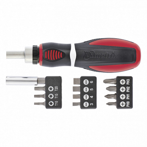 Отвертка-реверс + биты, 12 пред., PH + SL + PZ + Torx, CrV, 2к рукоятка// Matrix Отвертка-реверс + биты, 12 пред., PH + SL + PZ + Torx, CrV, 2к рукоятка// Matrix
