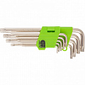 Набор ключей имбусовых Tamper-Torx, 9 шт., TT10-ТT50, 45x, закаленные, удлиненные, никель// Сибртех Набор ключей имбусовых Tamper-Torx, 9 шт., TT10-ТT50, 45x, закаленные, удлиненные, никель// Сибртех