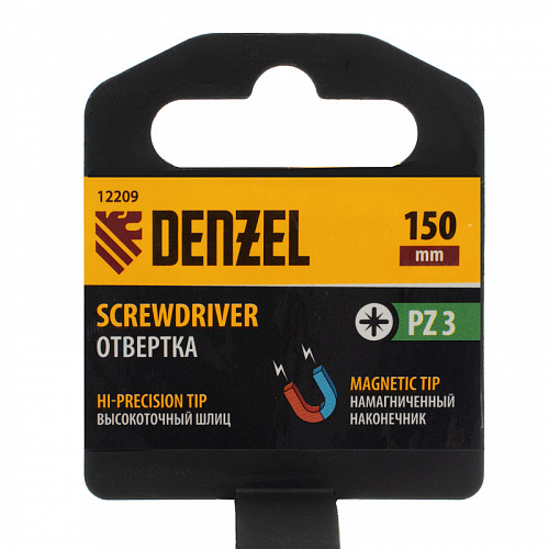 Отвертка, PZ3x150 мм, CrV, 3к рукоятка// Denzel Отвертка, PZ3x150 мм, CrV, 3к рукоятка// Denzel