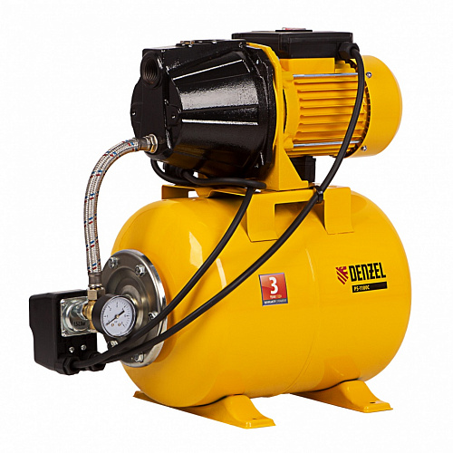 Насосная станция PS1100С, 1100 Вт, 4500 л/ч, ресивер 24 л, подъем 46 м, чугун// Denzel Насосная станция PS1100С, 1100 Вт, 4500 л/ч, ресивер 24 л, подъем 46 м, чугун// Denzel