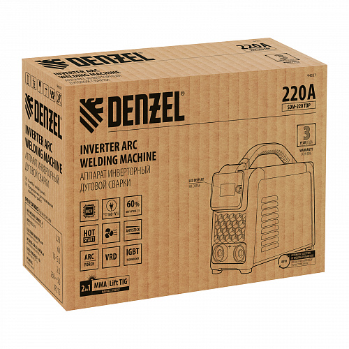 Аппарат инвертор. дуговой сварки SDM-220 Top, 220 А, ПВ 60%// Denzel Аппарат инвертор. дуговой сварки SDM-220 Top, 220 А, ПВ 60%// Denzel
