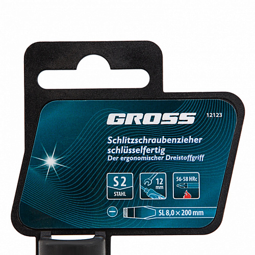 Отвертка, SL8,0x200 мм, S2, 3к рукоятка// Gross Отвертка, SL8,0x200 мм, S2, 3к рукоятка// Gross