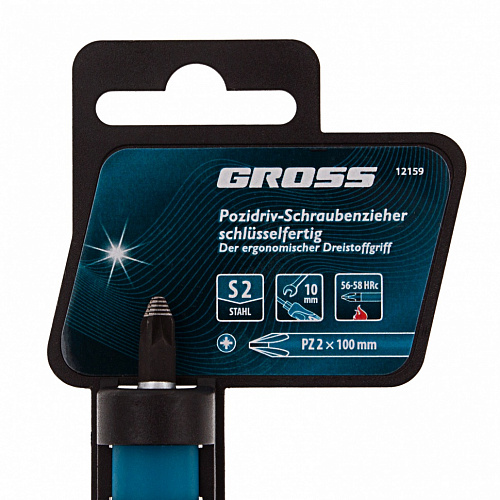 Отвертка, PZ2x100 мм, S2, 3к ручка// Gross Отвертка, PZ2x100 мм, S2, 3к ручка// Gross