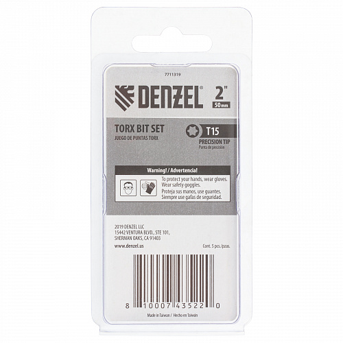 Набор бит, T15x2", 5 шт.// Denzel Набор бит, T15x2", 5 шт.// Denzel