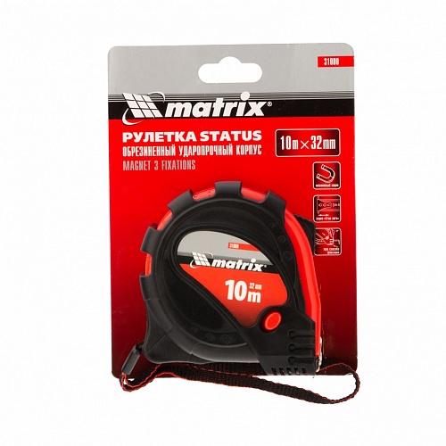 Рулетка Status magnet 3 fixations, 10 м х 32 мм, обрезиненный корпус, зацеп с магнитом// Matrix Рулетка Status magnet 3 fixations, 10 м х 32 мм, обрезиненный корпус, зацеп с магнитом// Matrix