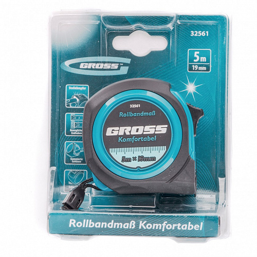 Рулетка Komfortabel, 5 м х 19 мм, обрезиненный корпус// Gross Рулетка Komfortabel, 5 м х 19 мм, обрезиненный корпус// Gross