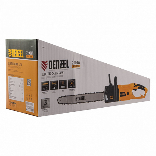 Пила цепная электрическая EDS-2200, 2,2кВт,продольная,шина 45см,шаг 3/8, паз 1,3мм, 62зв// Denzel Пила цепная электрическая EDS-2200, 2,2кВт,продольная,шина 45см,шаг 3/8, паз 1,3мм, 62зв// Denzel