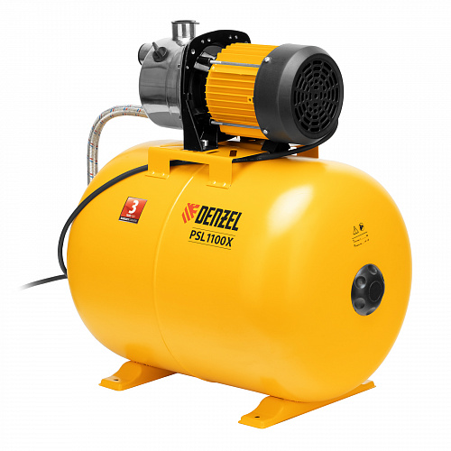 Насосная станция PSL1100X, 1100 Вт, 3600 л/ч, ресивер 50 л, подъем 45 м, нержавейка// Denzel Насосная станция PSL1100X, 1100 Вт, 3600 л/ч, ресивер 50 л, подъем 45 м, нержавейка// Denzel